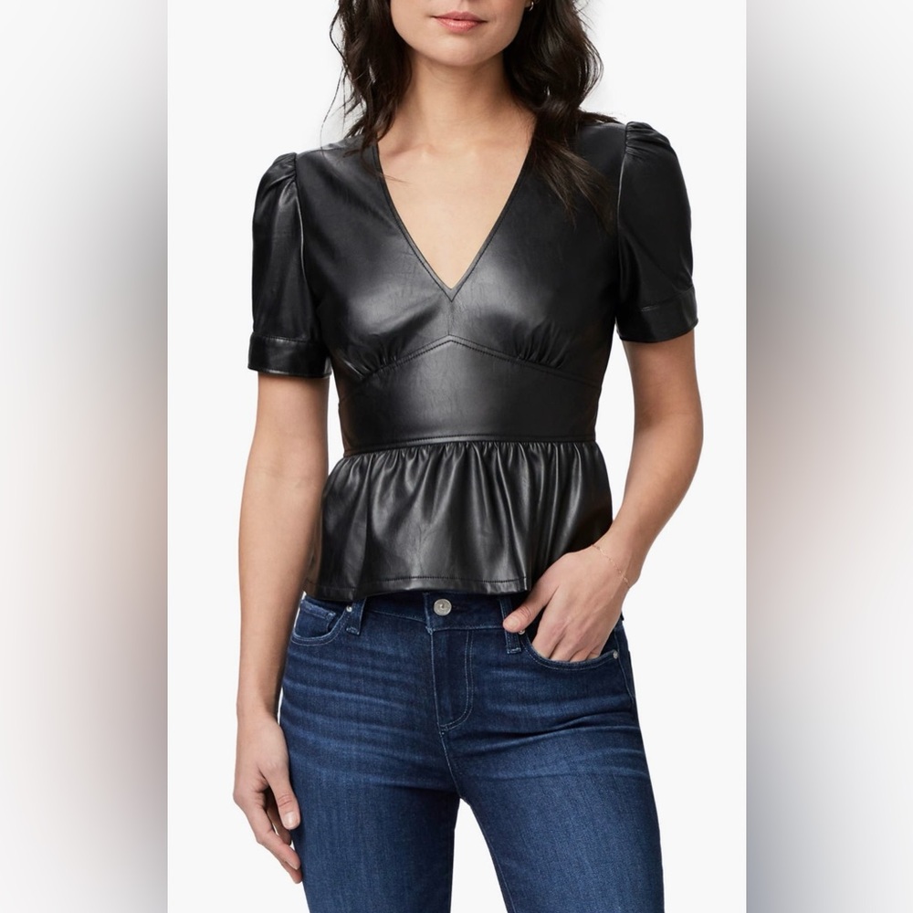 Paige Rue Black Faux Leather Peplum Top Size 6